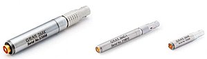 Figure 2. Left: ½” Traditional preamp with 7-pin LEMO style connector. Middle: ¼” Traditional preamp with 5-pin LEMO style connector. Right: ¼” Traditional preamp with 4-pin LEMO style connector.